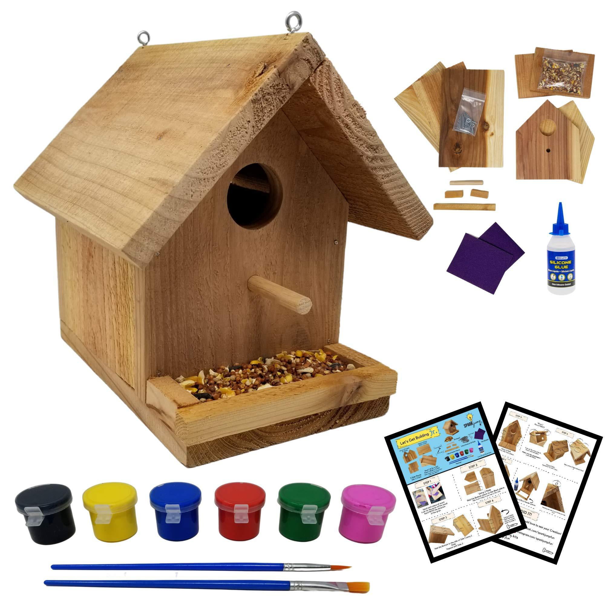 Set of 2 Kids DIY Woodshop Bird House and Bird Feeder Easy To Assemble Sets 
