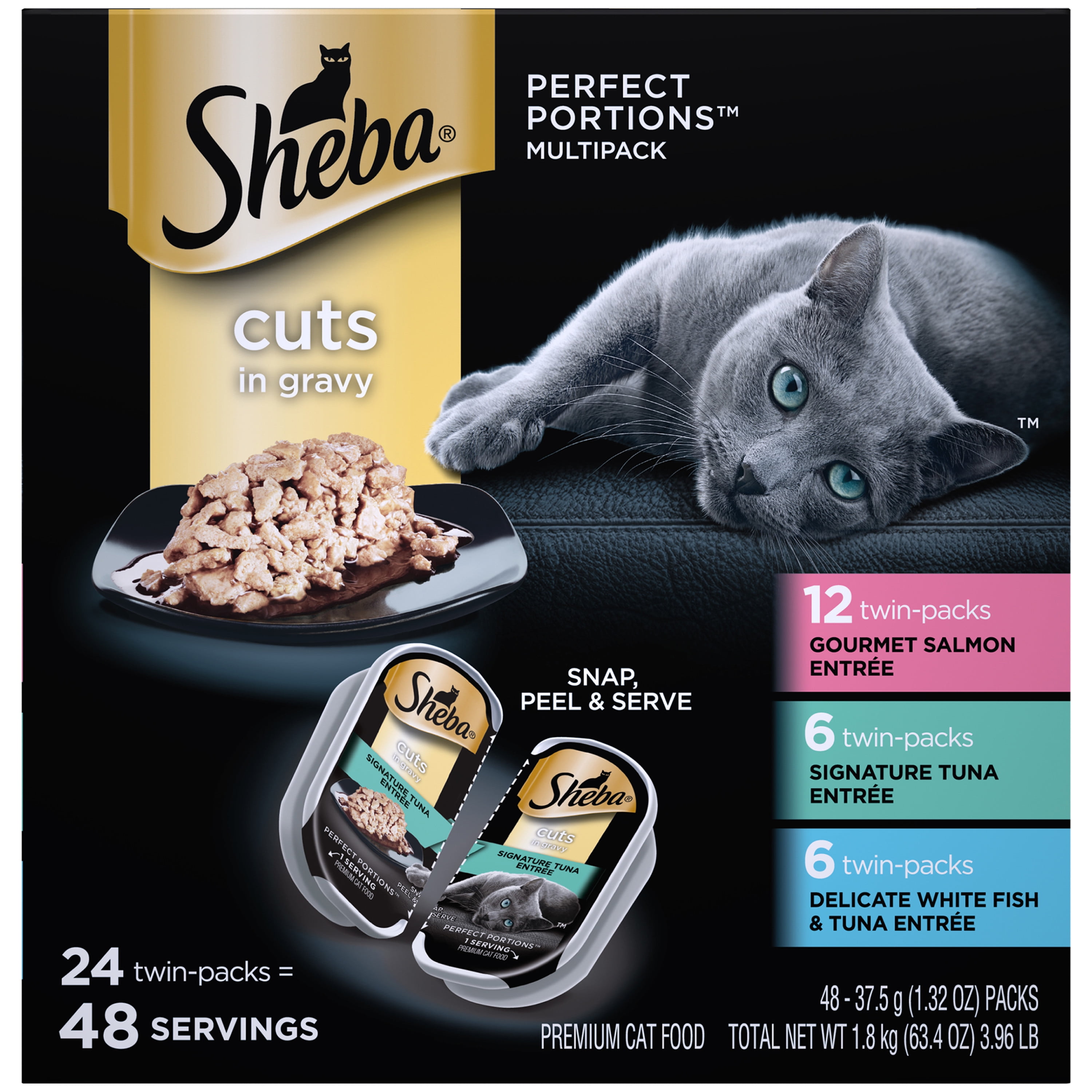 SHEBA Wet Cat Food Cuts in Gravy Variety Pack, Gourmet Salmon, Signature Tuna, and Delicate