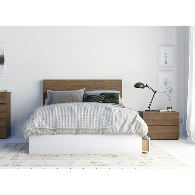 Merlin 3 Piece Full Size Bedroom Set Walnut and White