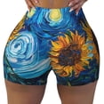 thumbnail image 2 of Uemuo Starry Night Sunflower Field Pattern Women Workout Impact Shorts Scrunch Butt Lifting Gym Shorts Seamless Booty Biker Shorts-Large, 2 of 8