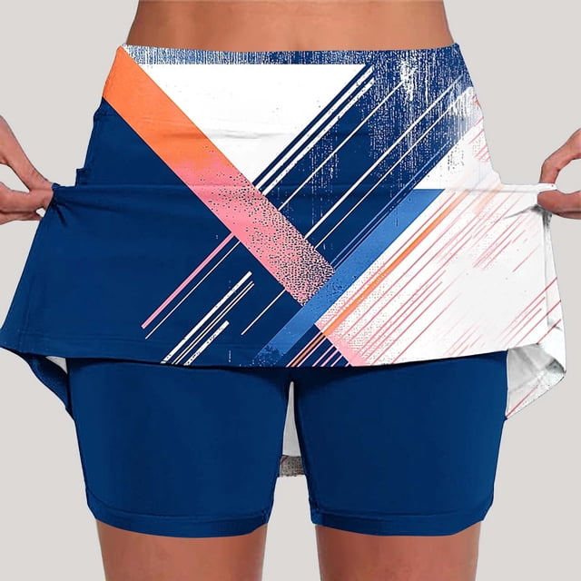TaTaai Women High Waist Printed Sports Shorts Yoga Skinny Jogger Skort with Pockets Polyester Breathable Stretchy Lightweight Summer Daily Casual Wear Gift