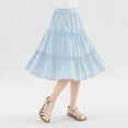 thumbnail image 2 of Virmaxy Summer Tiered Ruffle Midi Skirt Solid Color Elastic Waistband Knee Length Cake Skirt Preppy Style for Casual Wear and Vacation, for 7-16 Years, 2 of 6