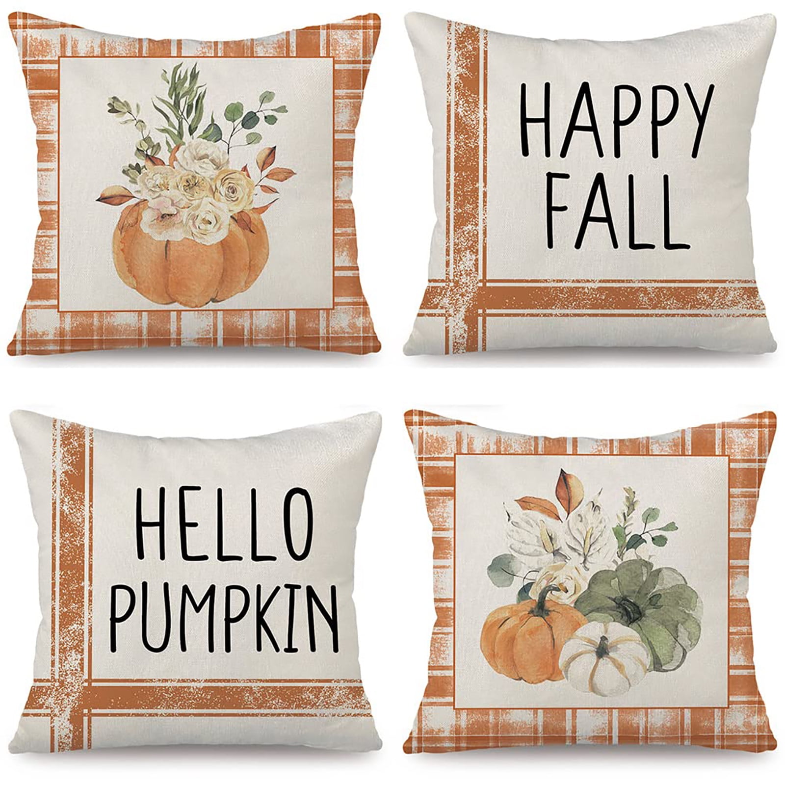 Happy Fall Pillow Covers Thanksgiving Decorations Linen Autumn