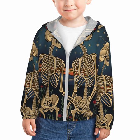 

Goofa Romantic Skeletons Under Moon Printed Kids Zip-Up Hoodie Girls Boys UPF50+ Sun Protection Jacket Hooded Cooling Shirt-3 Years