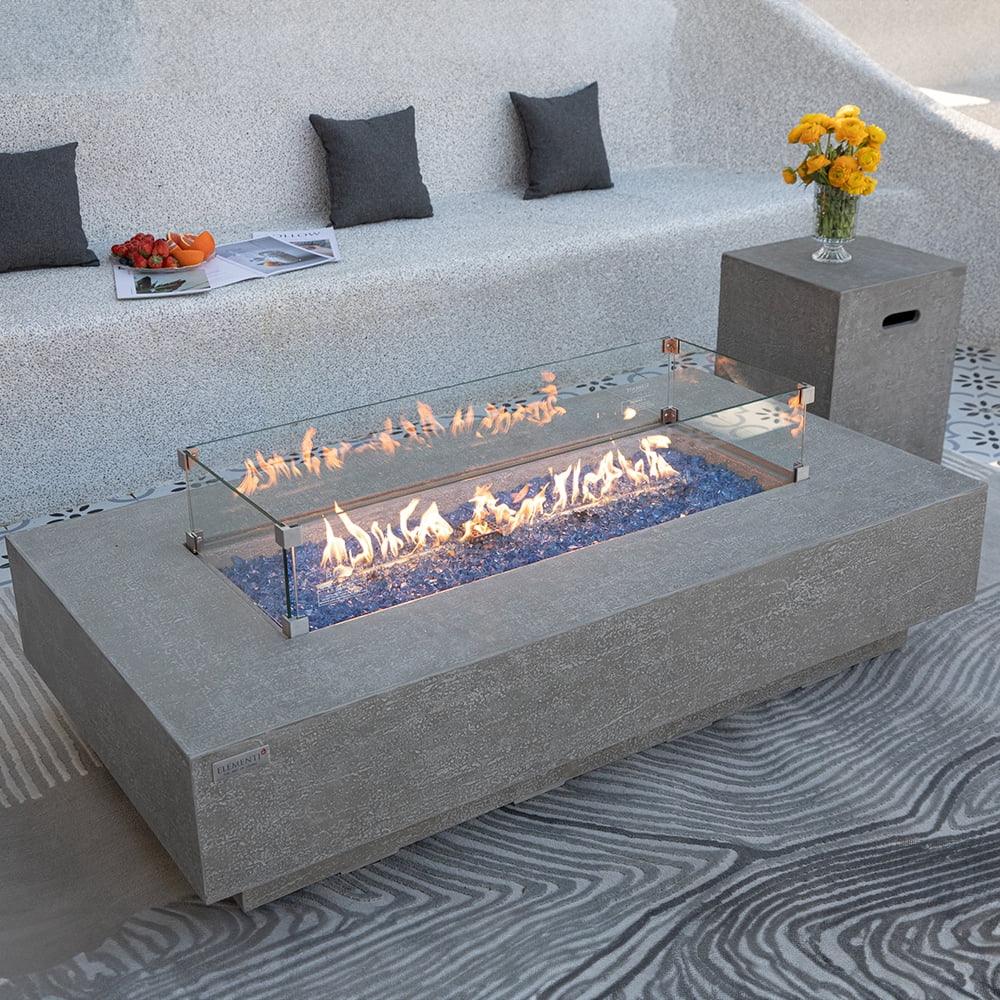 Elementi Plus Riviera Propane Fire Pit for Outside Outdoor Fire Pit Table Smokeless Firepit Concrete Rectangular Fire Table Patio Heater Fireplace 60000 BTUs - Light Grey, 60 x 31.9 Inches