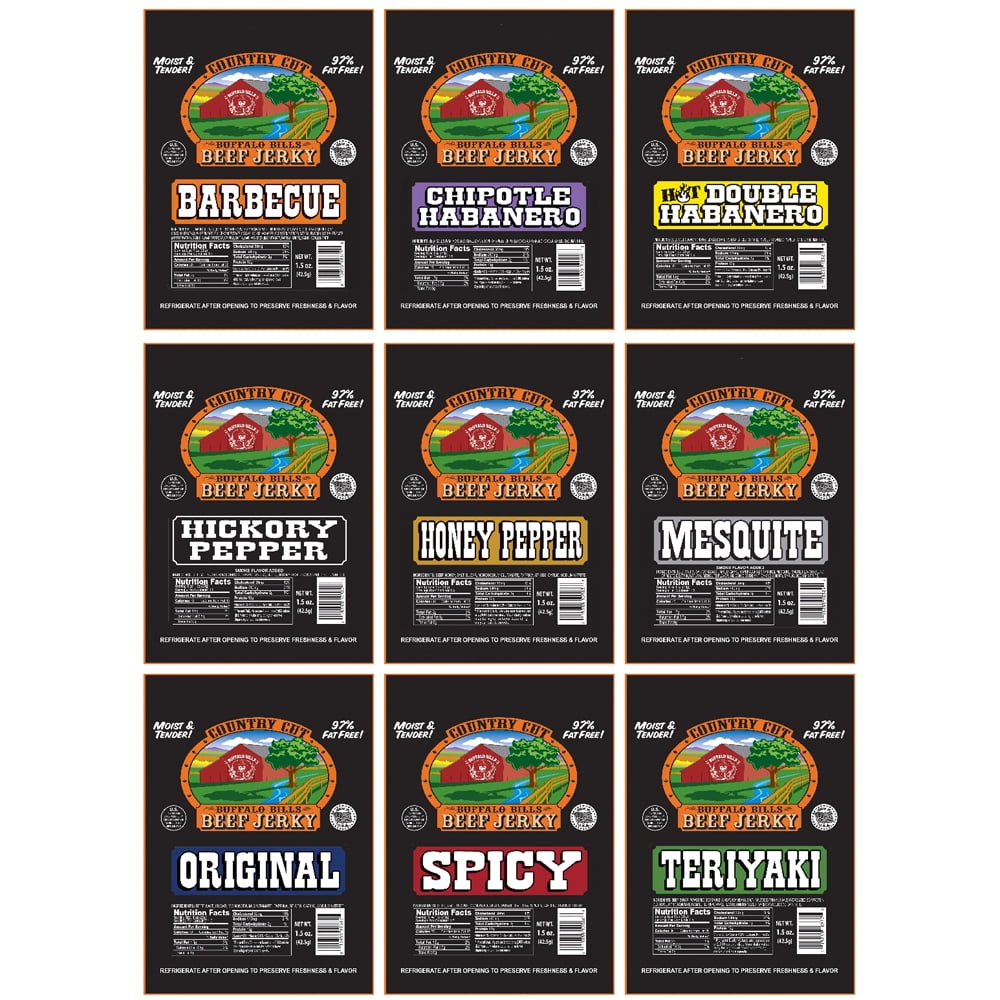 Buffalo Bills 9-ct Assorted Country Cut Beef Jerky Sampler – Nine 1.5oz Packs