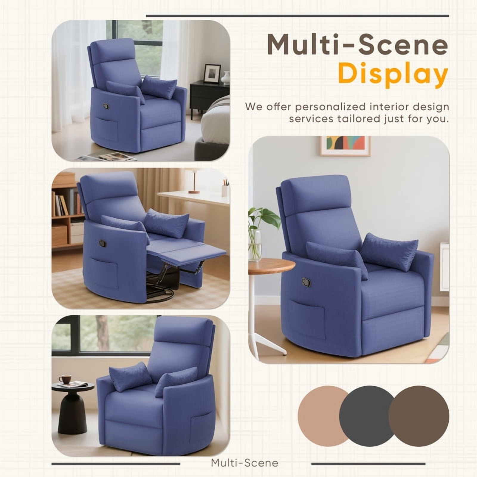 Homall 360° Swivel Nursery Recliner Power Swivel Rocker Recliner Chair with 2 Pillows Comfy High Back Adult Glider Rocker for Living Room,Loop Yarn Blue