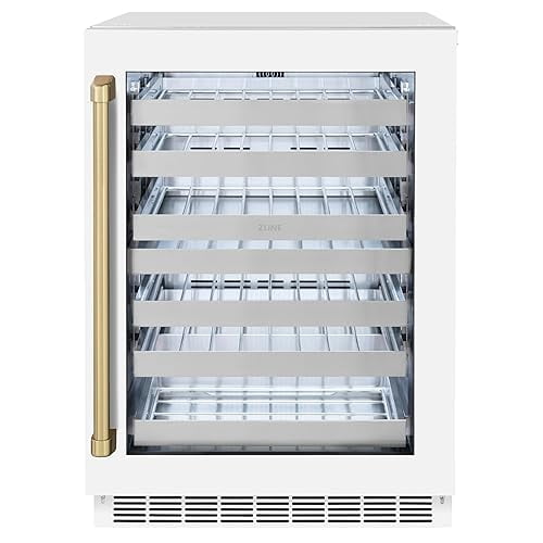 ZLINE Autograph Edition 24 in. Touchstone Dual Zone 44 Bottles Wine Cooler With White Matte Glass Door And Champagne Bronze Handle (RWDOZ-WM-24-CB)