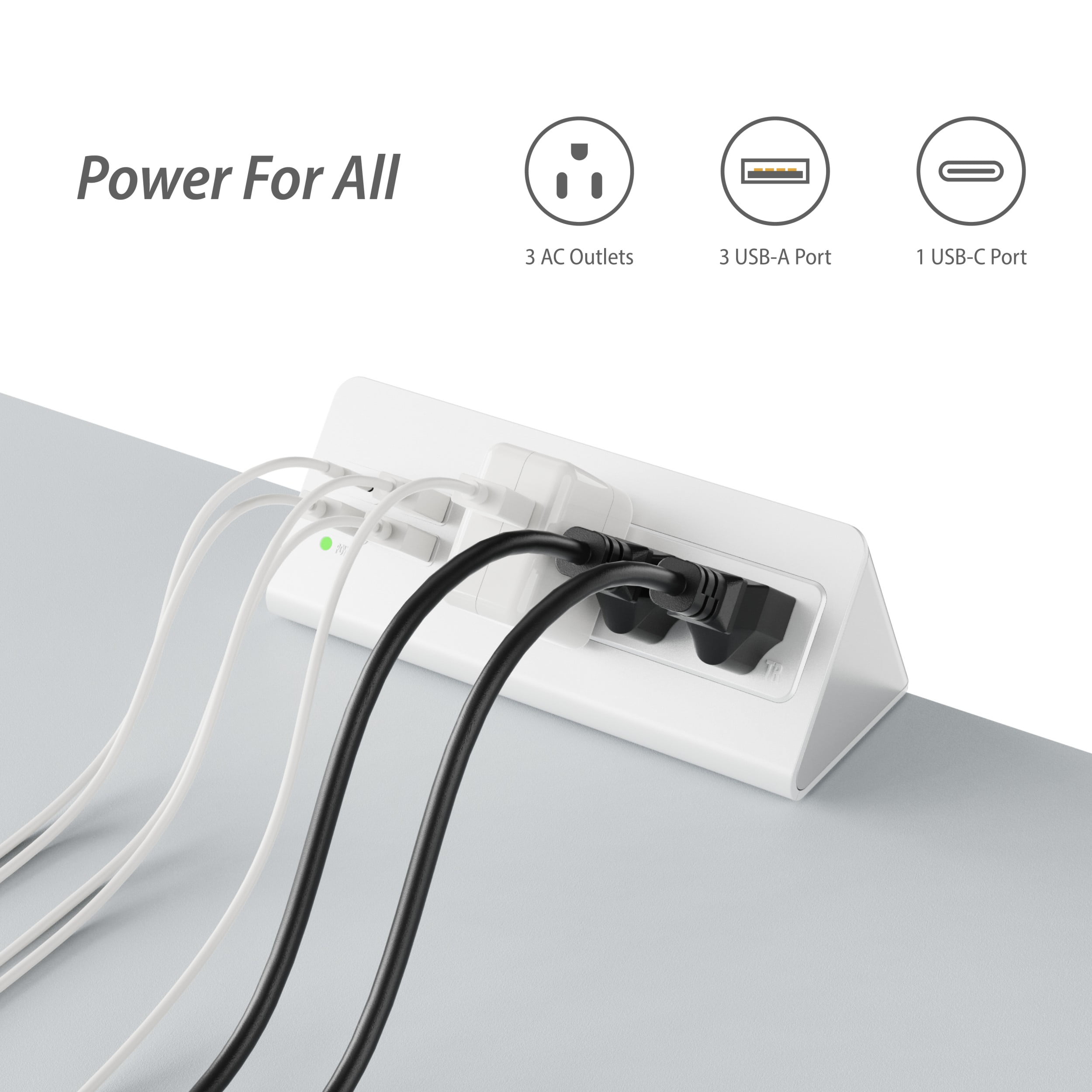 2-Pack Desk Edge Clamp Mount Power Strips with USB Ports, 3*AC Outlets Power Strips for Nightstand, PD 20W USB-C Port Charging Station with 6Ft Extension Cord,White