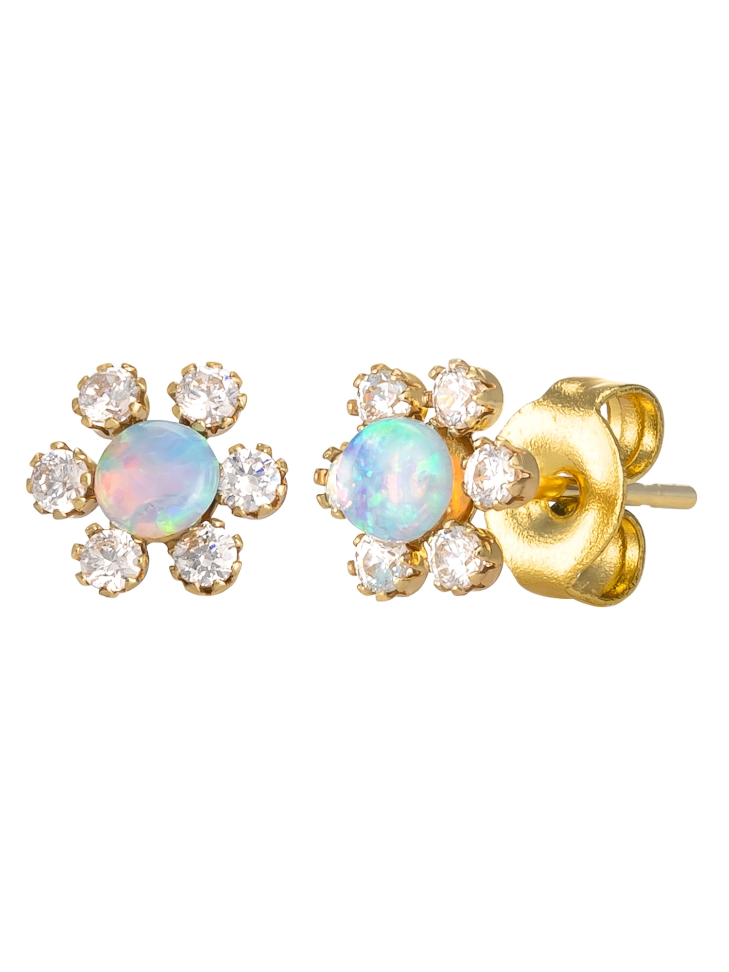 Vintage Style Jewellery Opal Flowers Earrings 18K White Gold Plated
