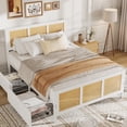 thumbnail image 4 of Yiwa Boho Cane King Bed Frame, Rattan Platform with Headboard, Footboard, LED Lights, and 4 Storage Drawers, 4 of 7