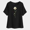 thumbnail image 4 of lcziwo Womens Summer Beach Tops Dressy Casual Cotton Linen Short Sleeve T Shirts Loose Fit Round Neck Blouses 2025 Fashion Floral Print Tees Black M, 4 of 8