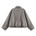 thumbnail image 3 of Textilo Faux Suede Bomber Jacket for Women Long Sleeves Full Zip Up Jackets with Pockets Lapel Collar Pilot Cropped Coat Trendy Casual Fashion Spring Fall Outerwear,Gray S, 3 of 4