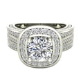 thumbnail image 5 of Trio Diamond Shank Cushion Halo Engagement Ring 1.70 Carat Total Weight 18K White Gold (G,VS1), 5 of 6