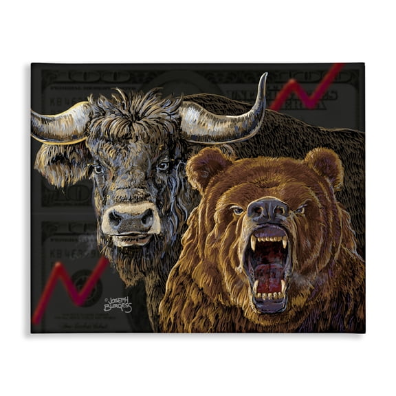 Stupell Industries Bull & Bear Finance Animals Painting Wrapped Canvas Canvas Art Print Wall Art, 20 x 16