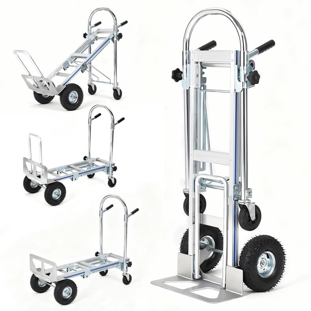QinaQin Diablito plegable 3 en 1 de aluminio con doble rueda y capacidad de 1000 lb, carrito convertible para mudanza, reparto, almacén u hogar