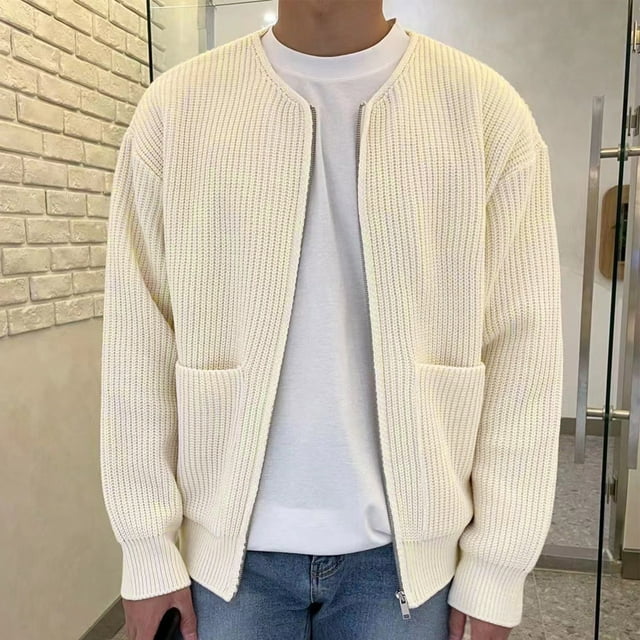LOVZFMLL Vestes pour Homme en Velours « Peacock », Tricot Uni, Cardigan à Col Rond, Chandail à Fermeture Éclair Décontracté