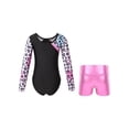 thumbnail image 2 of iEFiEL Kids Girls Metallic Dance Sports Outfit with Shorts Gymnastics Suit Long Sleeve Shiny Leotard with High Waist Shorts Pink 12, 2 of 7