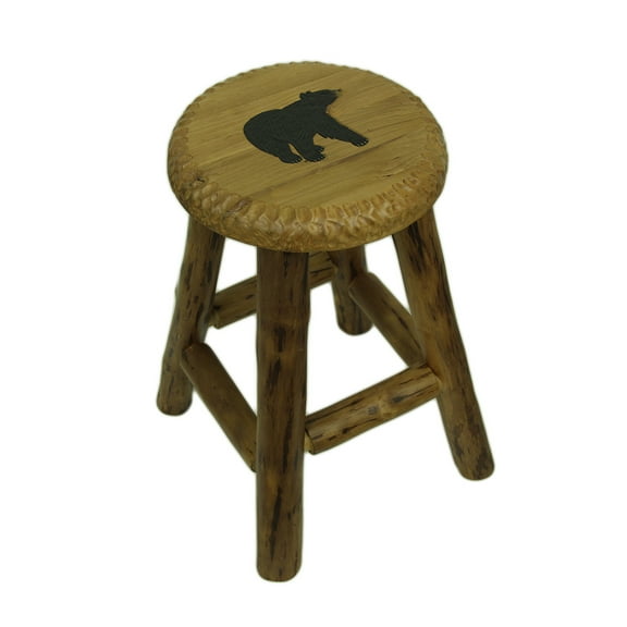 Zeckos Rustic Handcrafted Wood Carved Bear Bar Stool 24 in.