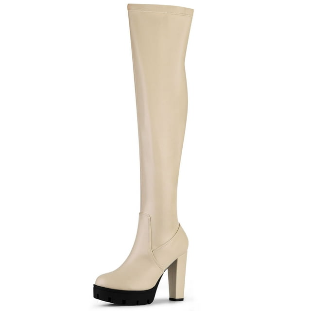 Unique Bargains Bottes Hautes au-Dessus du Genou à Talons Compensés Épais pour Femmes