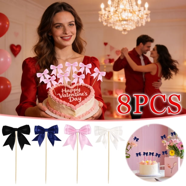 Decoraciones de moño para cupcakes con moño – Decoraciones de cupcakes rosas con cinta de satén para boda, despedida de soltera, compromiso, despedida de soltera, fiesta de cumpleaños – 24 de