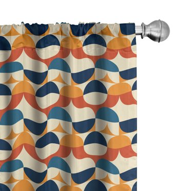 Ambesonne Fashion 4-Panel Curtains, Circular Geometric Pattern, 56"x84", Orange and Pale Petrol Blue