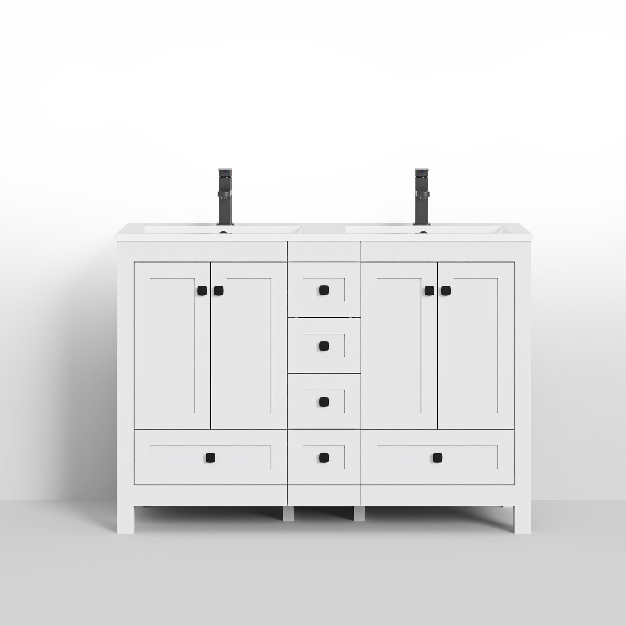 Eclife 48" Freestanding Bathroom Vanity Set with Resin Double Sink Top, PU Paint, Water Saving Faucet, White