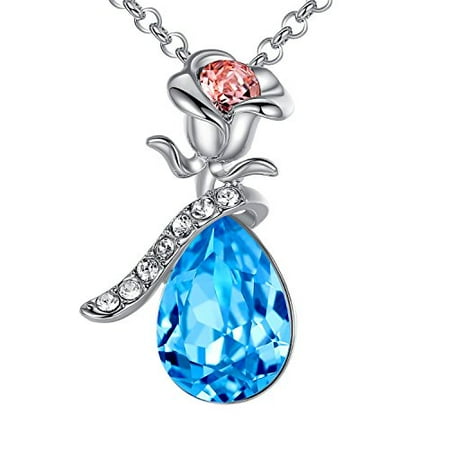 Crystal Drop Bridesmaid Necklace Leafael Rose Teardrop Pendant Necklace Made with Swarovski Crystals, 18