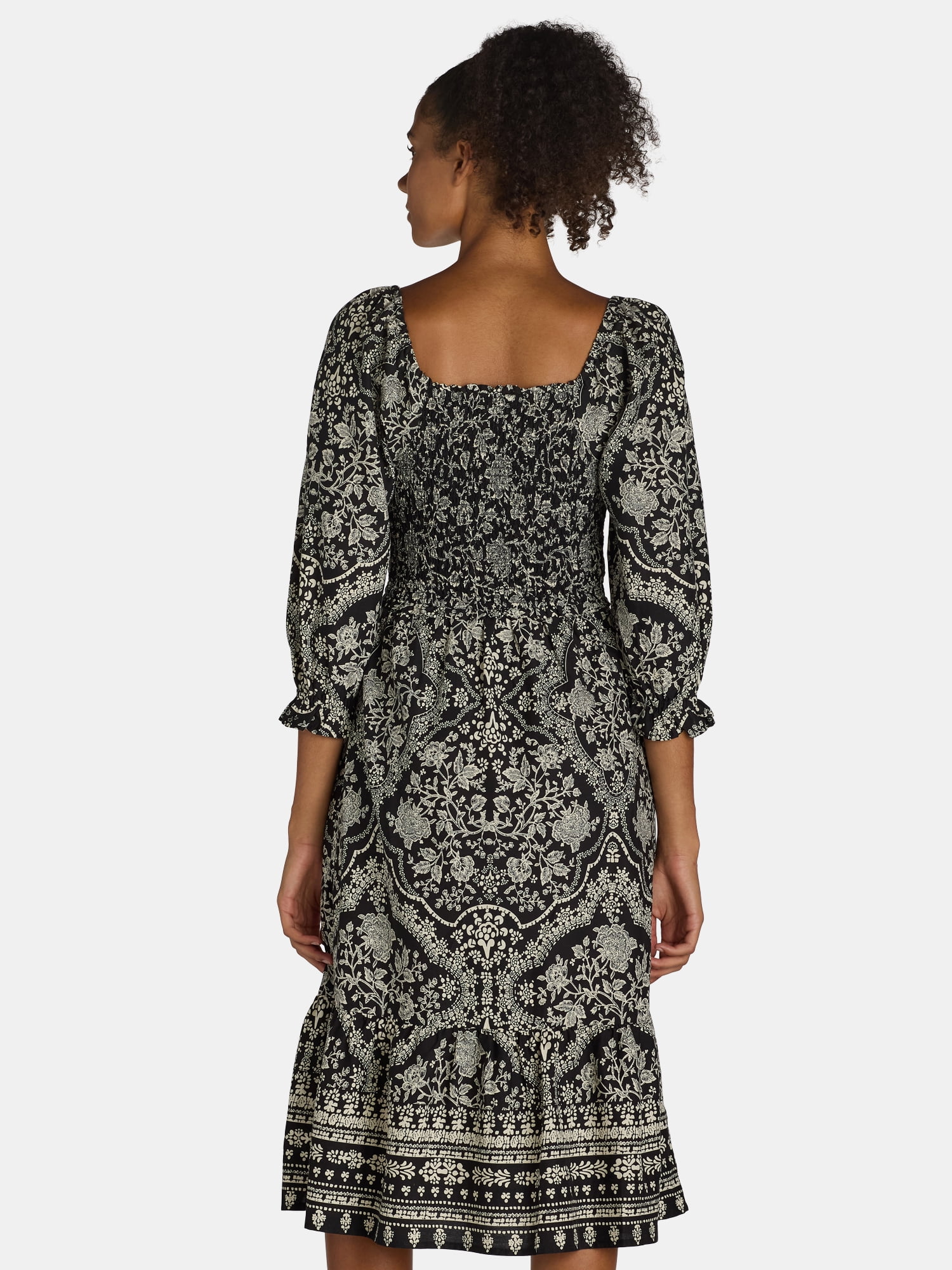 The Pioneer Woman Smocked Bodice Midi Dress, Women’s and Women’s Plus, Sizes XS-3X