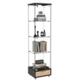 thumbnail image 5 of GZXS 65.8"H Glass Display Cabinet with Lock and Lights, 4-Shelf Lighted Curio Cabinet w/ Storage Drawer, Floor Standing Collection Showcase for Living Room Bedroom Home Office (Black+Natural), 5 of 10