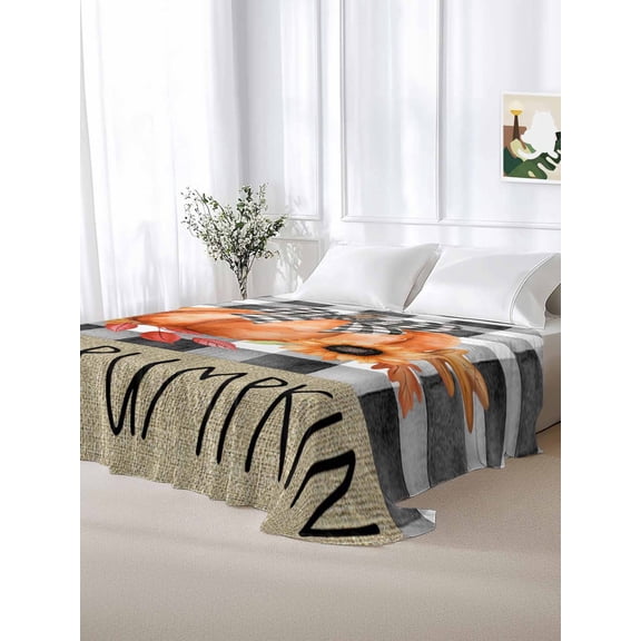California King Size Flat Sheet Only,Hello Pumpkin Words on Vintage Linen Soft Top Bed Sheets Breathable Bedding Sheet Black White Plaid Microfiber Hotel Luxury Top Sheets