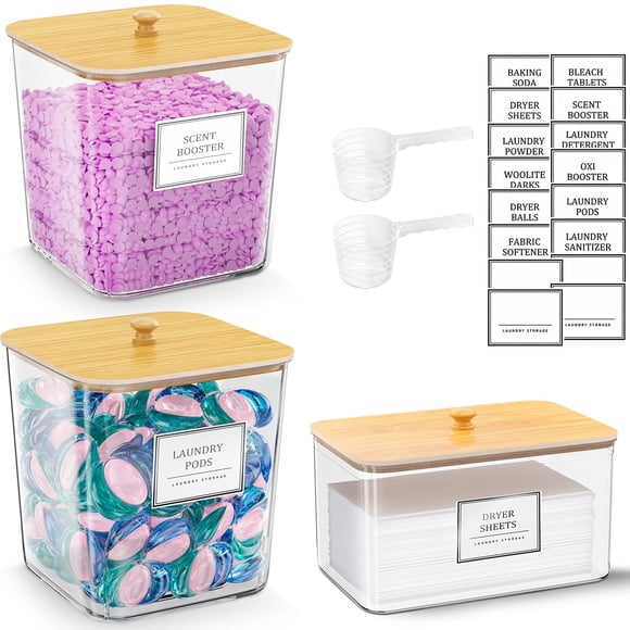 Juego de recipientes para ropa sucia HomePetite con tapas de madera, paquete de 2+1