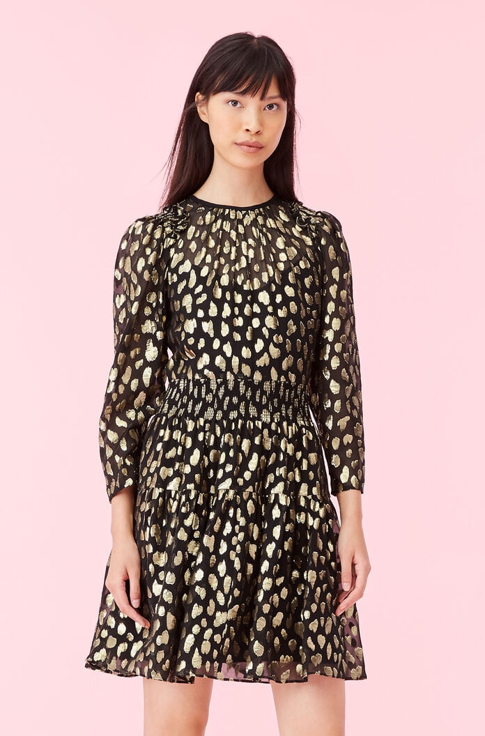 Rebecca Taylor BLACK COMBO Leopard Metallic Long Sleeve Dress, US 6 -  Walmart.com