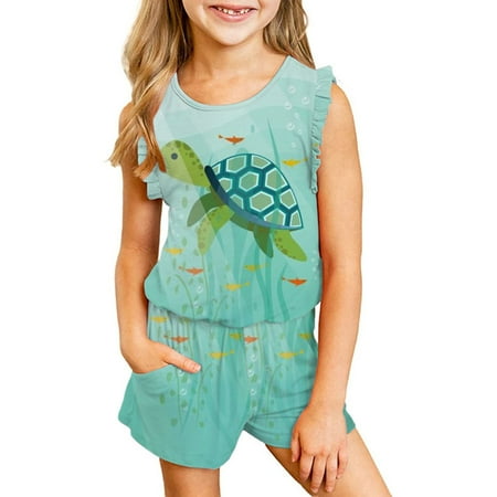 

YANHAIGONG Baby Girl Clothes Clearance 2Pcs Toddlers Baby Girls Summer Clothes Set Round Neck Ruffle Sleeveless Tank Tops Fashion Print Shorts Comfy Outfits 3-14 Years