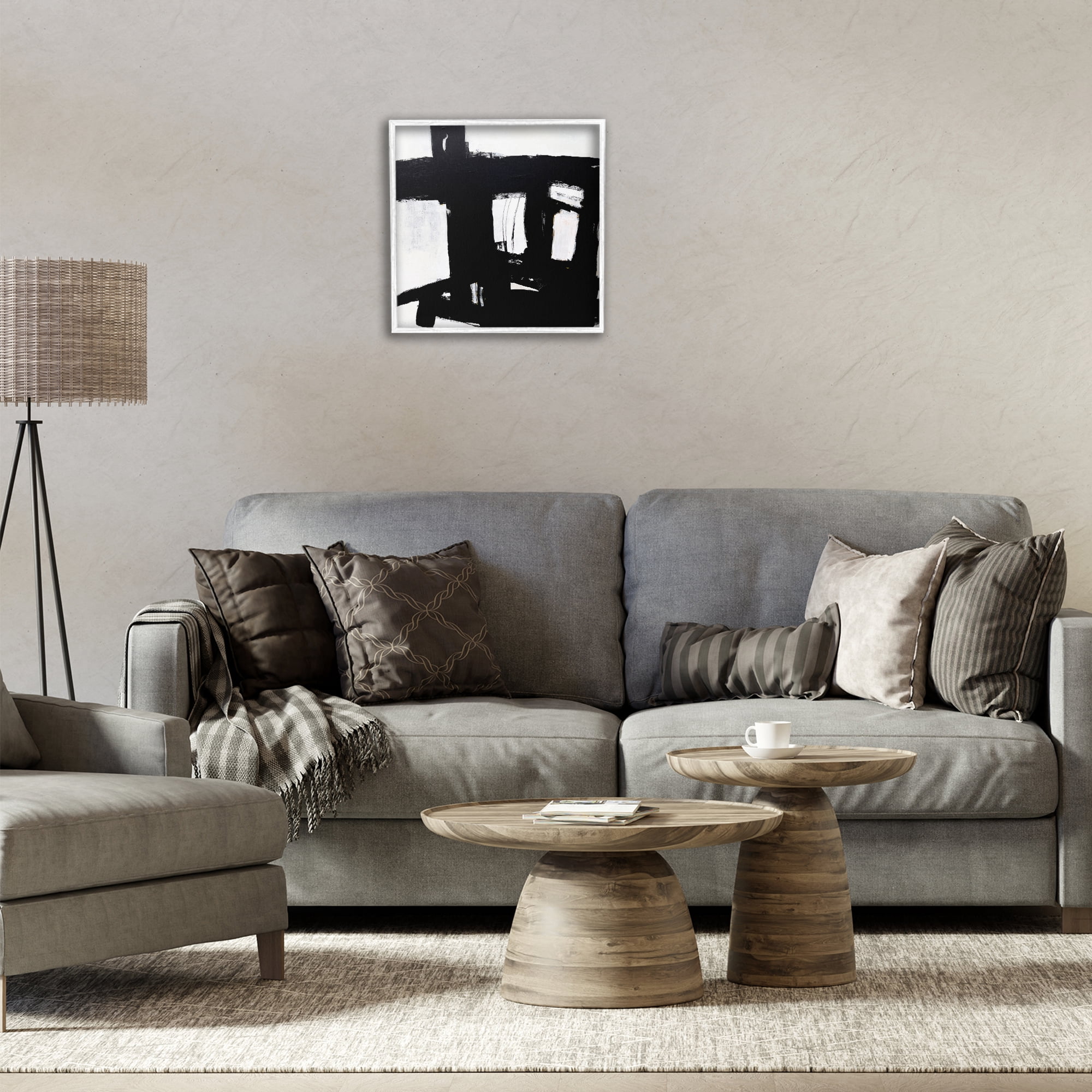 Stupell Industries Industrial Black Streaks Abstract Painting White Framed Art Print Wall Art, 17 x 17