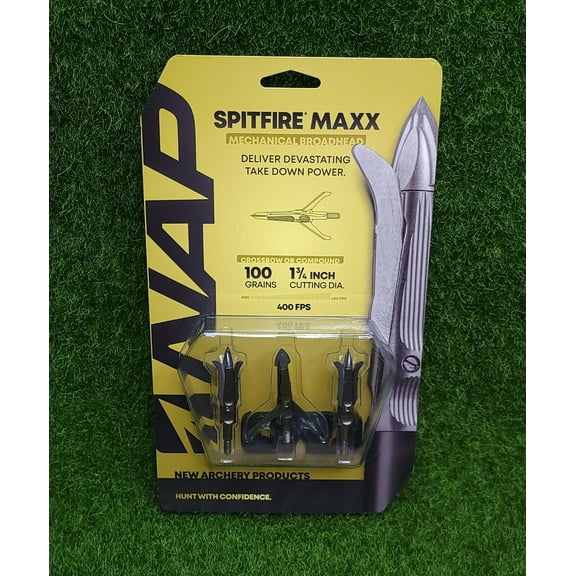 New Archery Products Mechanical Broadhead Spitfire Maxx, 3 Blades, 100 Grains, 1 3/4" Cutting Diameter, Per 3