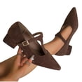 thumbnail image 5 of Wensltd Women Pointed Toe Block Heel Shoes with Buckle Strap Wide Width Comfort Suede Shoes Brown, 5 of 9