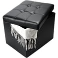 thumbnail image 1 of Taburete plegable con reposapiés Storage Ottoman ABIOYEAR, piel negra, 1 of 7