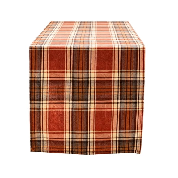 Fall Plaid Table Runner for Thanksgiving Holiday Dining Table Decoration, Washable Polyester Table Runner for Kitchen and Dining Room