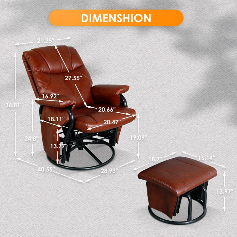 LOGOS LIFE ROLLINGCHAIR （BROWN） LAZZO Wide Space Brown Leather Glider Chairs with Ottoman