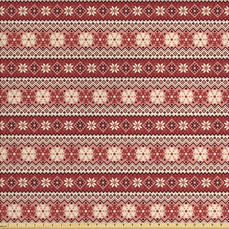 Nordic Fabric by The Yard, Ancestral Classic Scandinavian Geometric Pattern Christmas Snowflakes, Decorative Fabric for Upholstery and Home Accents, by