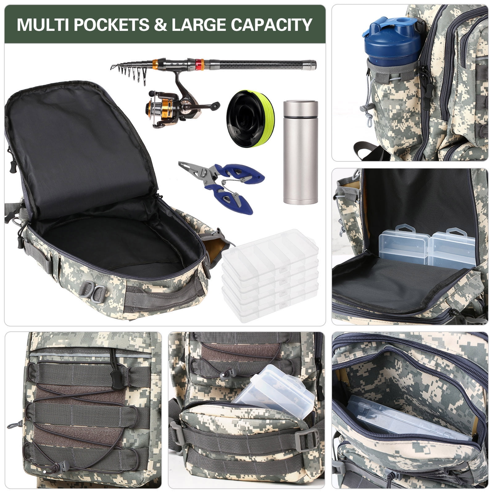 Bag Fishing Tackle Backpack With 4 Trays Storage Bag Outdoor Shoulder Backpack Water-Resistant Fishing Gear Bags With 4 Tackle Box Fishing Gear Bag