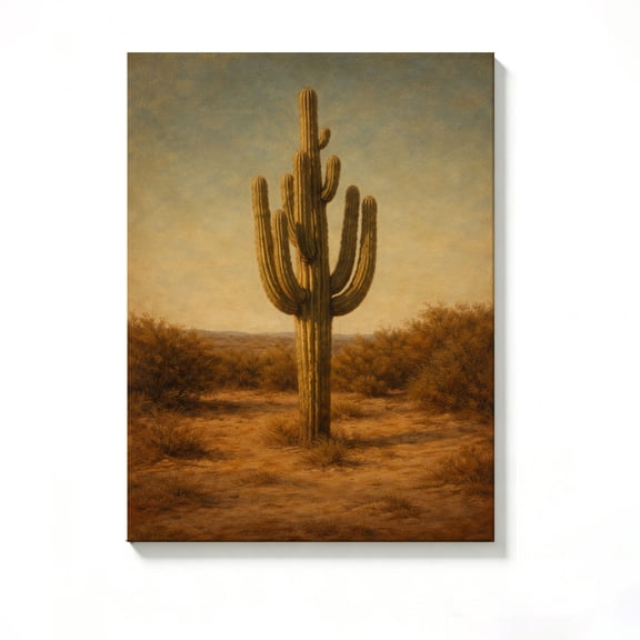 FLASHLUMI 8x12 Inch Vintage Saguaro Cactus in Desert Landscape Canvas Wall Art, Rustic Southwestern Decor for Living Room Bedroom, No Frame
