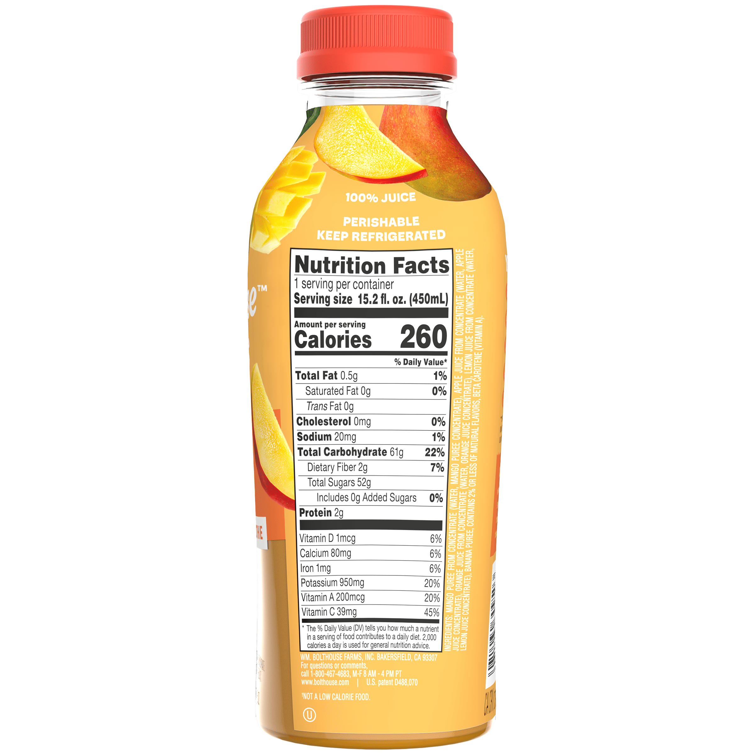 Bolthouse Farms Fruit Juice Smoothie, Amazing Mango, 15.2 fl. oz. Bottle