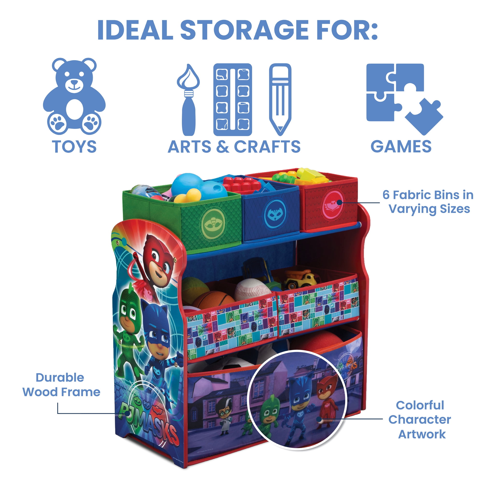 PJ Masks 6 Bin Design and Store Toy Organizer by Delta Children