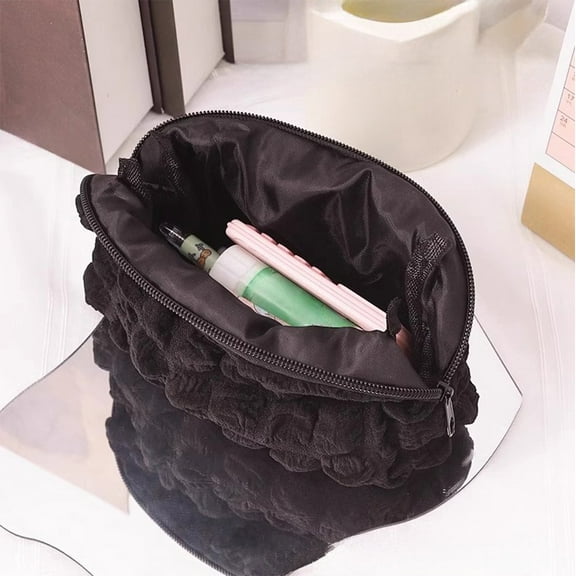 Makeup Bags Checkered Cosmetic Purse Large Cotton Zipper Storage Pouch for Travel Large Capacity Makeup Organizer for Women Cosmetic 7.5x3.1x2in,Black