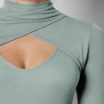 thumbnail image 4 of PENGXIANG Femmes Printemps Manches Longues Haut Col Haut Creux Côtelé T-shirt Tops, 4 of 6