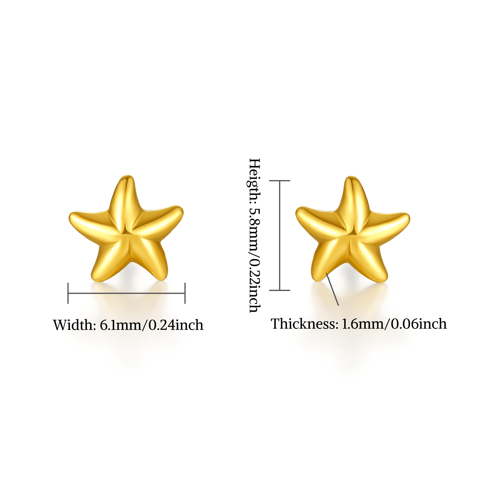 ZHOU LIU FU 24K Solid Gold Starfish Stud Earrings - Cute Minimalist Hypoallergenic Earrings Summer Jewelry for Women