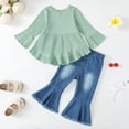 thumbnail image 3 of 18 Months Baby Girls Clothes 24 Months Girls Denim Pant Set Outfits Set Toddler Girls Long Sleeve Irregular Solid Color Top Jeans Pants 2PCS Set Green, 3 of 8