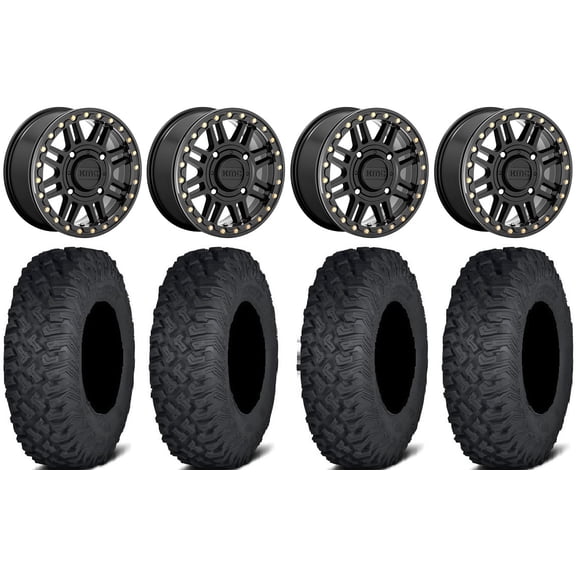 KMC Cage Beadlock 15" Wheels Black 32" Coyote Tires Kawasaki Mule Pro FXT